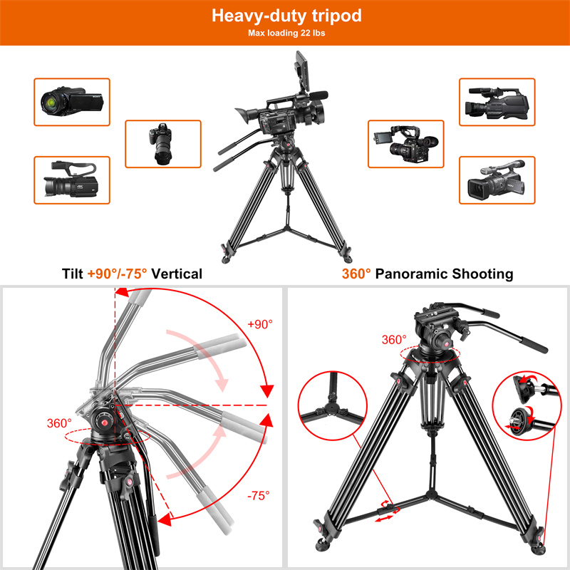 70.9 inch Video Tripod with 75mm Bowl Fluid Head K04